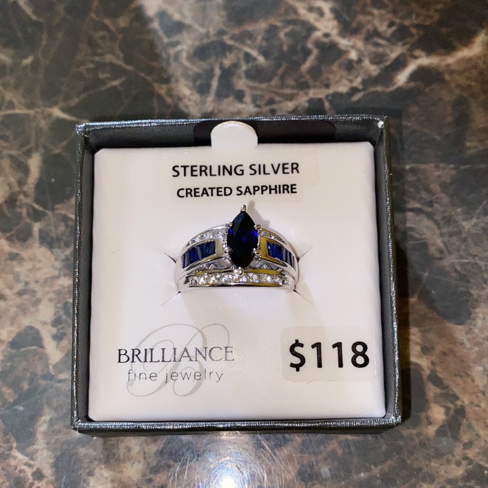 Lab created Blue white sapphires ring sterling silver size 7